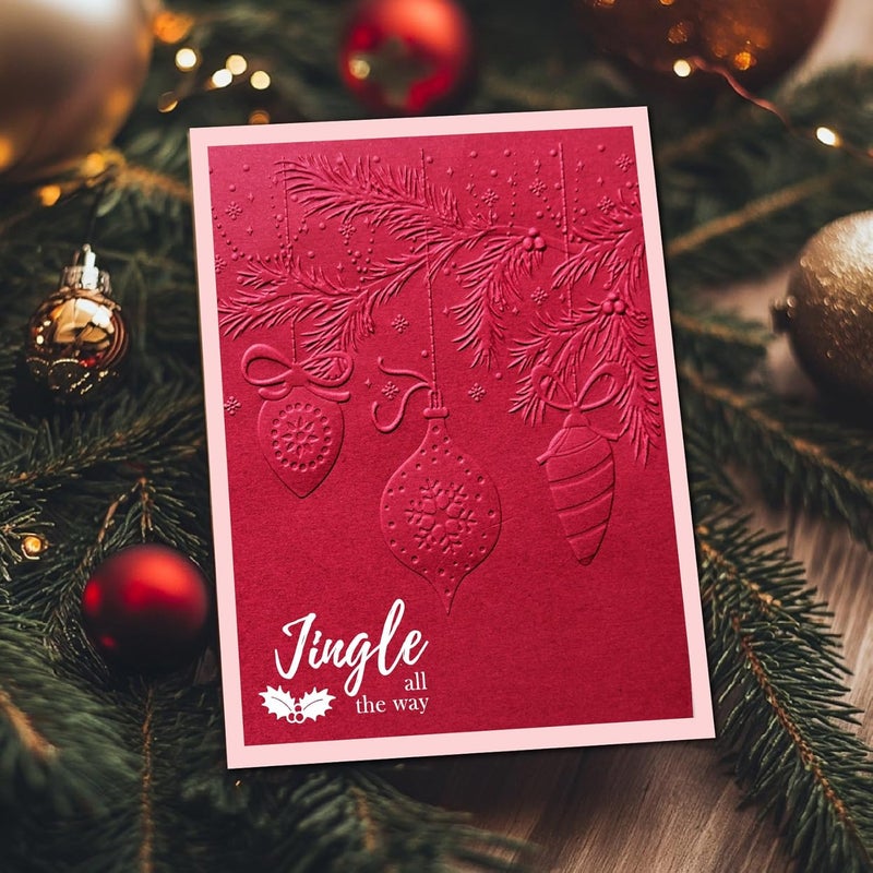 Arbuya 3D Christmas Ornaments Plastic Embossing Folders for Christmas Card Making Evergreen Embossing Folder for Gift Tag Paper Crafting Home Decoration 5"x7" - Image 4